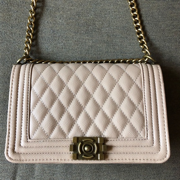 Cream Quilted Crossbody Chain Shoulder Bag Purse - Picture 3 of 13